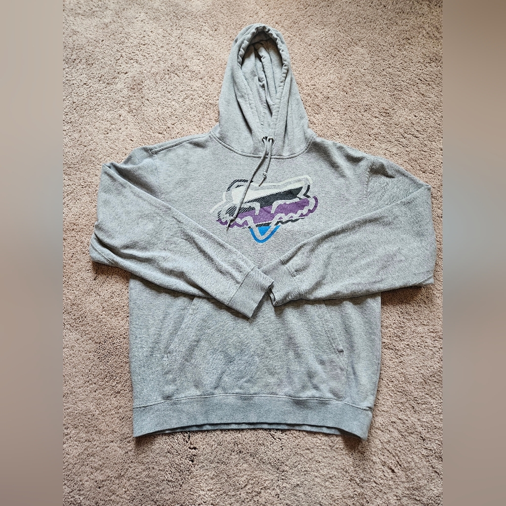 Vintage Fox Racing Grey Sweartshirt Hoodie With Purple Blue Logo Medium - Picture 2 of 5